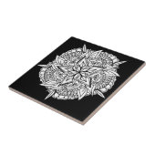 Mandala Star Blume Schwarzweiß Keramik Tile Fliese (Seite)