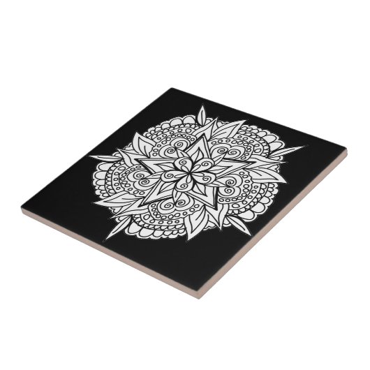 Mandala Star Blume Schwarzweiß Keramik Tile Fliese (Seite)