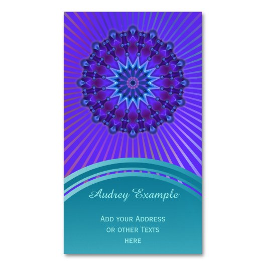 Mandala Star in violett blau + dein Backg. Ideen Magnetische Visitenkarte (Vorderseite Vertikal)