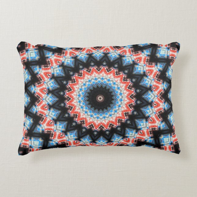 Mandala Star: Schwarz, Blau und Rot Dekokissen (Vorderseite)