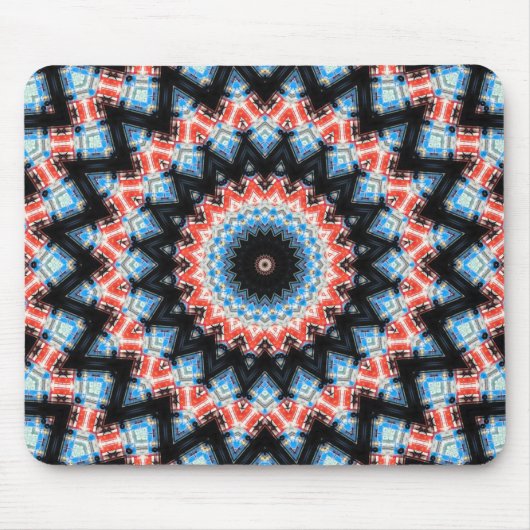 Mandala Star: Schwarz, Blau und Rot Mousepad (Vorne)