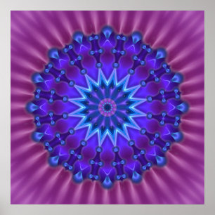Mandala-Stern in Blau   Magenta-Blüte Poster