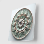mandala style ornament soft green quadratische wanduhr (Winkel)
