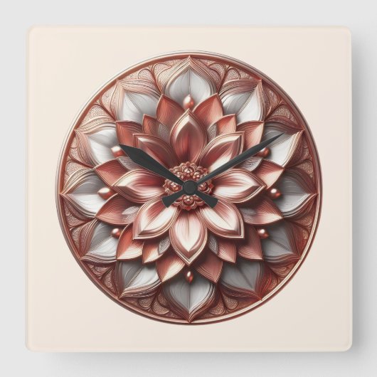 mandala style ornament, soft red quadratische wanduhr (Vorderseite)