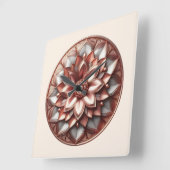 mandala style ornament, soft red quadratische wanduhr (Winkel)