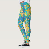 Mandala Sun Goddess, Reds Yellows auf Aqua Leggings (Links)