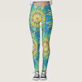 Mandala Sun Goddess, Reds Yellows auf Aqua Leggings (Vorderseite)