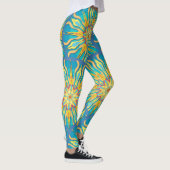 Mandala Sun Goddess, Reds Yellows auf Aqua Leggings (Rechts)