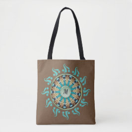 Mandala Sun Türkis, Braun, Blau und Tan Tasche