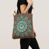 Mandala Sun Türkis, Braun, Blau und Tan Tasche (Von Nahem)