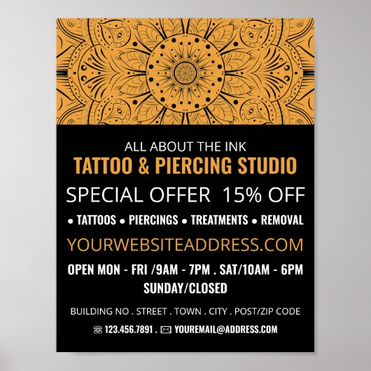 Mandala Symbol, Tattoo & Body Piercing Studio Poster (Vorne)