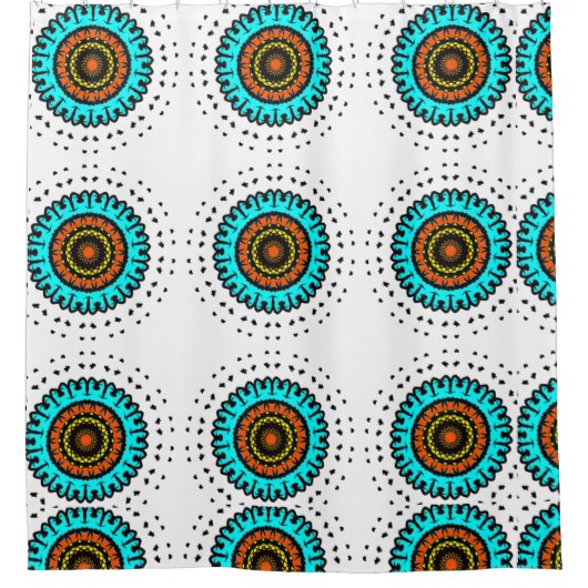 Mandala Teal Umlaufbahn Duschvorhang (Vorderseite)