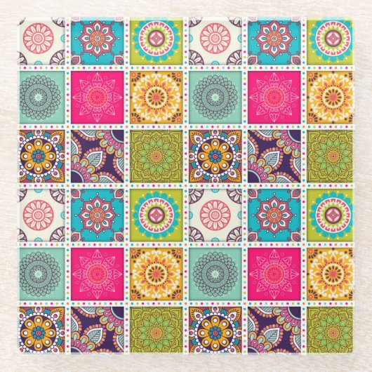Mandala Tile Pattern Glasuntersetzer (Vorderseite)