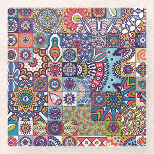 Mandala Tile Pattern Glasuntersetzer (Vorderseite)