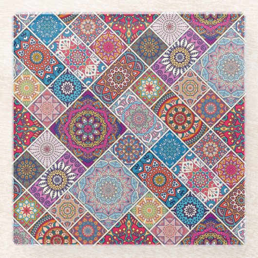 Mandala Tile Pattern Glasuntersetzer (Vorderseite)