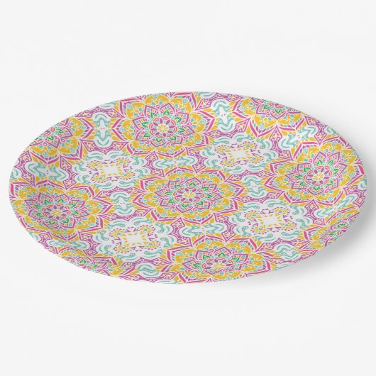 Mandala Tile Pattern Pappteller (Schrägansicht)
