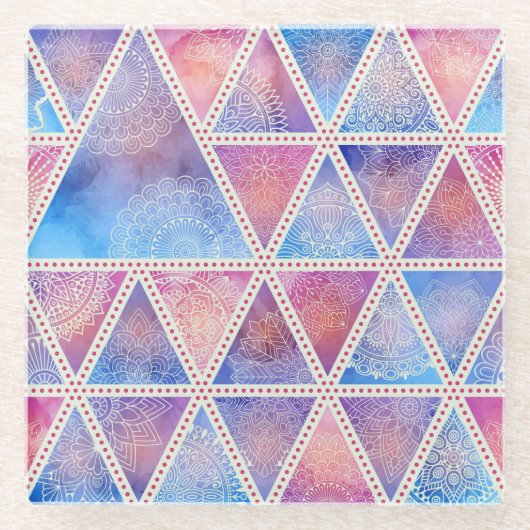 Mandala Triangle Pattern Glasuntersetzer (Vorderseite)
