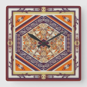 Mandala Tribal Nouveau  Quadratische Wanduhr