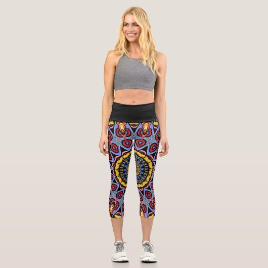 Mandala Trippy Retro Hippie Boho Chic Bohemisch Capri Leggings (Vorderseite)