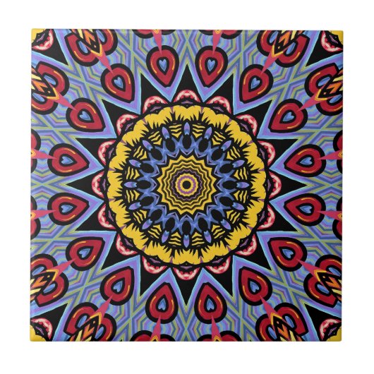 Mandala Trippy Retro Hippie Boho Chic Bohemisch Fliese (Vorderseite)