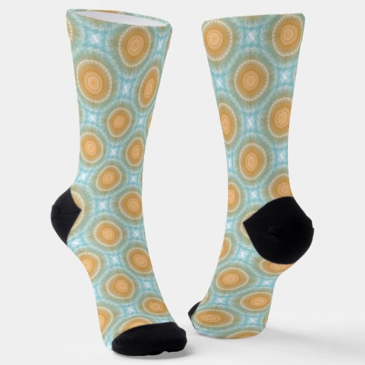 Mandala Türkis Orange Muster Socken (Gewinkelt)