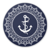 Mandala und Anker des weißen Kreises Keramikknauf (Vorderseite)
