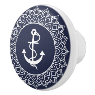 Mandala und Anker des weißen Kreises Keramikknauf