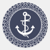 Mandala und Anker des weißen Kreises Runder Aufkleber (Vorderseite)