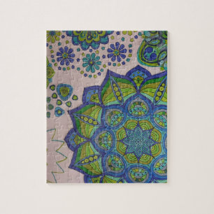 Mandala und Blumen im Aqua, in den Blues und in Puzzle