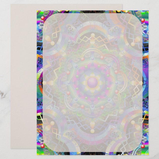 Mandala Universe Psychedelic Colors Briefbogen (Vorne/Hinten)