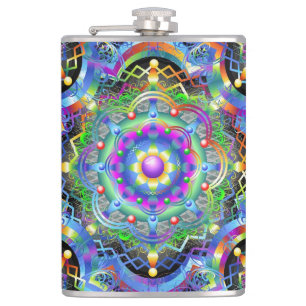 Mandala Universe Psychedelic Colors Flachmann