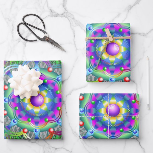 Mandala Universe Psychedelic Colors Geschenkpapier Set (Vorderseite)