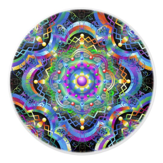 Mandala Universe Psychedelic Colors Keramikknauf (Vorderseite)