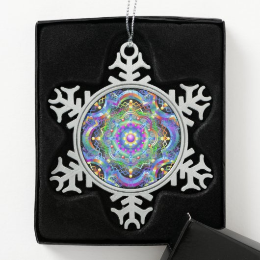 Mandala Universe Psychedelic Colors Schneeflocken Zinn-Ornament (Box)