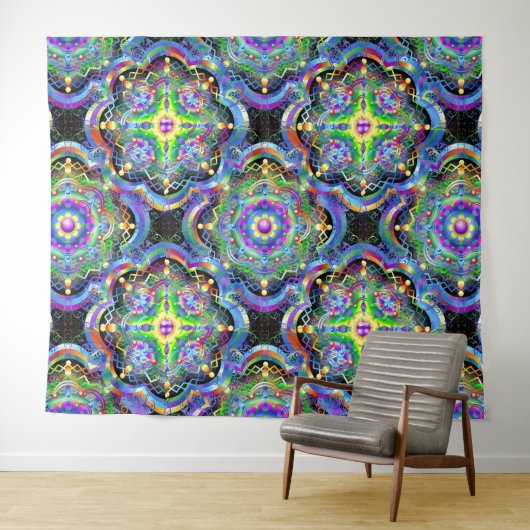 Mandala Universe Psychedelic Colors Wandteppich (Beispiel (Horizontal))