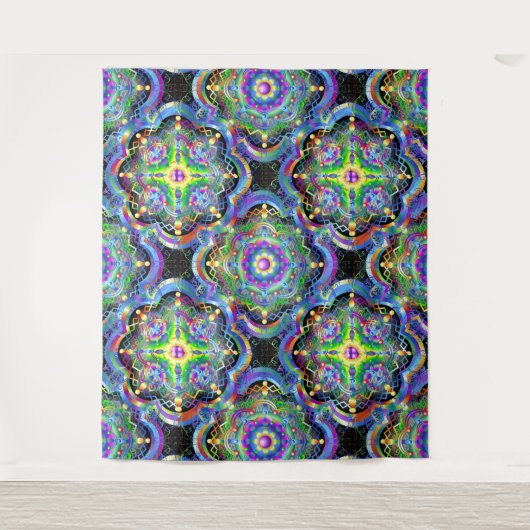 Mandala Universe Psychedelic Colors Wandteppich (Vorderseite)