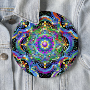 Mandala Universum psychedelische Farben Button