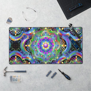 Mandala-Universum psychedelische Farben Schreibtischunterlage