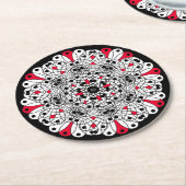 Mandala-Untersetzer in Rot, Schwarz und Weiß Runder Pappuntersetzer (Angewinkelt)