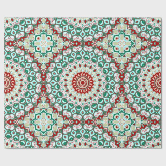 Mandala Urlaub in Rot, Grün und Winter Weiß Geschenkpapier (Flach)