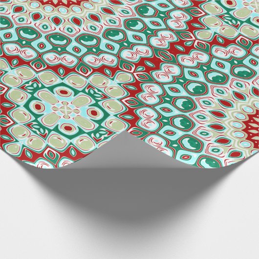 Mandala Urlaub in Rot, Grün und Winter Weiß Geschenkpapier (Ecke)