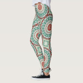 Mandala Urlaub in Rot, Grün und Winter Weiß Leggings (Links)