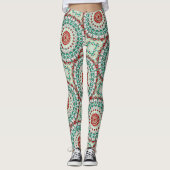 Mandala Urlaub in Rot, Grün und Winter Weiß Leggings (Vorderseite)