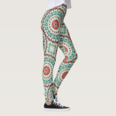 Mandala Urlaub in Rot, Grün und Winter Weiß Leggings (Rechts)