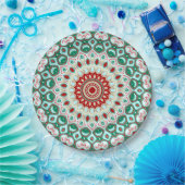 Mandala Urlaub in Rot, Grün und Winter Weiß Pappteller (Party)