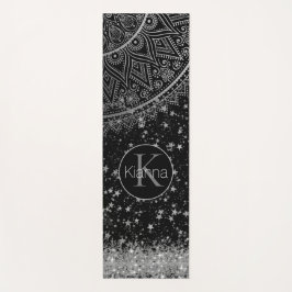 Mandala verzaubern mit Silberstern auf schwarz Yogamatte