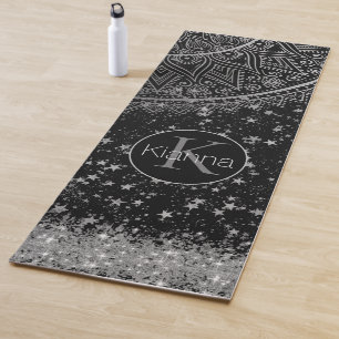 Mandala verzaubern mit Silberstern auf schwarz Yogamatte