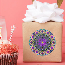 Mandala Violet Peach 12 Petals Lachs Rosa Grün Runder Aufkleber