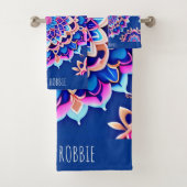 Mandala Violet Pink Geometrisches Muster Badhandtuch Set (Insitu)