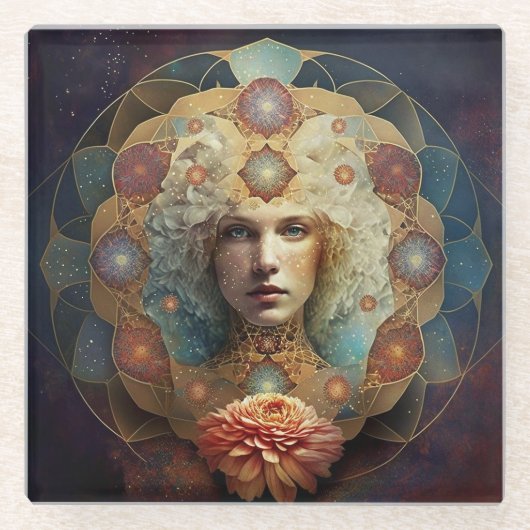 Mandala Visionäre Kunst leben Glasuntersetzer (Vorderseite)